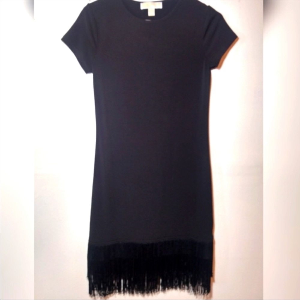 ‼️THRIFT STORE ALERT MAKE OFFER Michael Kors Dress Black Fringe Hem T-Shirt